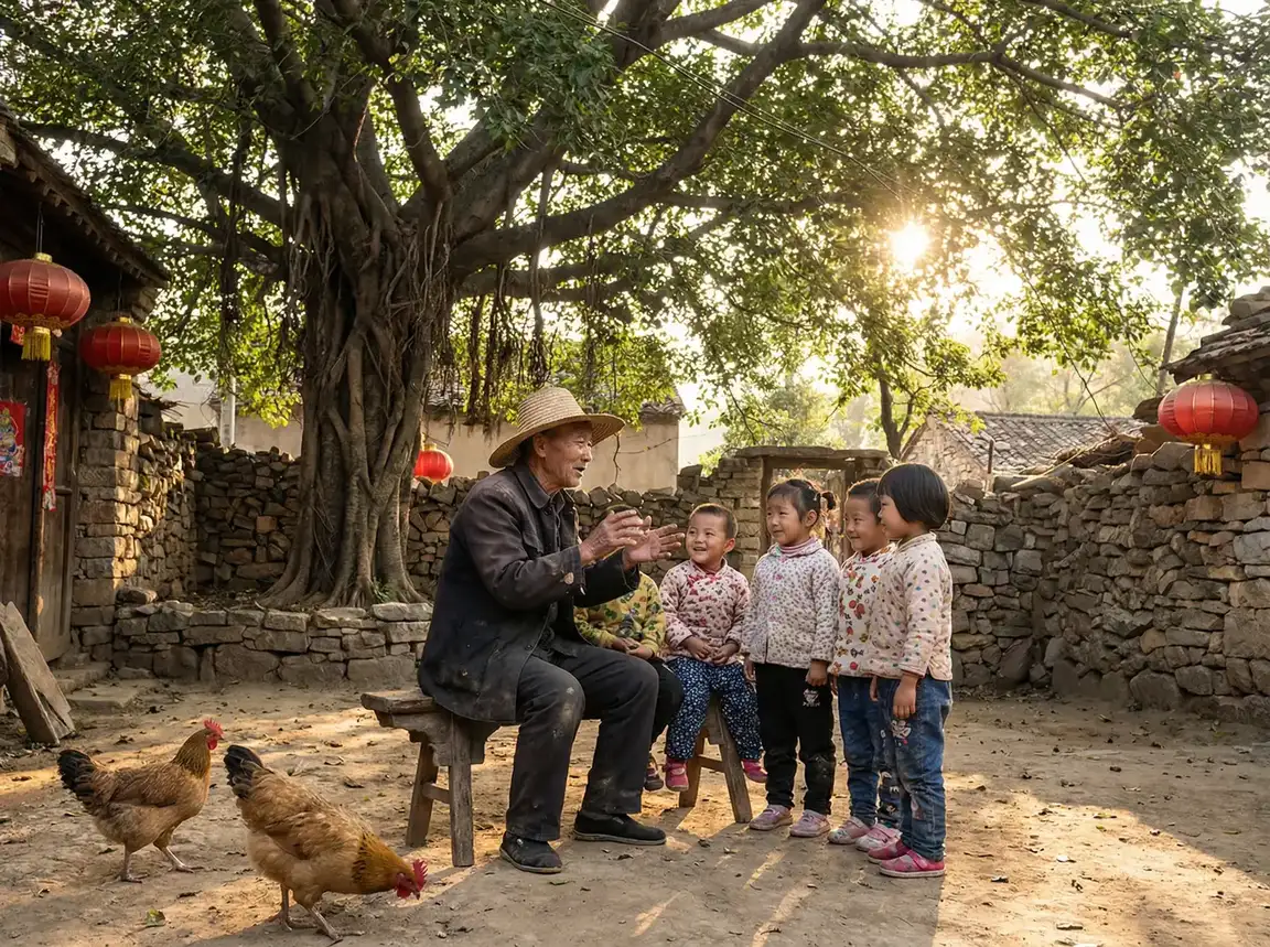 老人在大榕树下给孩子们讲故事 - 量子纠缠在多远的距离中会失效 乡村记忆